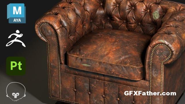 Udemy Chesterfield Sofa Video Game Asset Prop Modeling Texturing