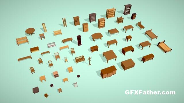 Unity Asset Low poly Wooden Furniture Pack - Interior Pack v1.0