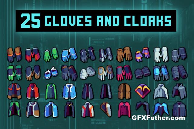 Unity Assets The Cyberpunk Gloves and Cloaks Pixel Icon Set